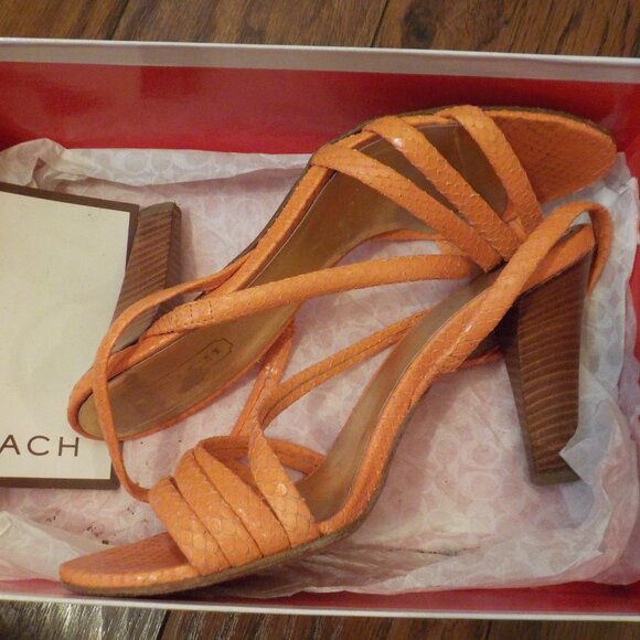 Like New Coach Sandals in Tangerine printed Python Leather SZ 8B - Picture 1 of 13